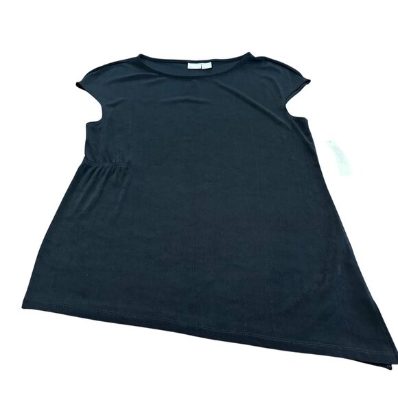 Chico's Shirt Size 2 P NWT Travelers Black Acetate Top Rushing PT Short Sleeve - Picture 6 of 16